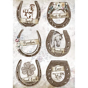 STAMPERIA A4 Rice Paper Romantic Horses Shoes DFSA 4583